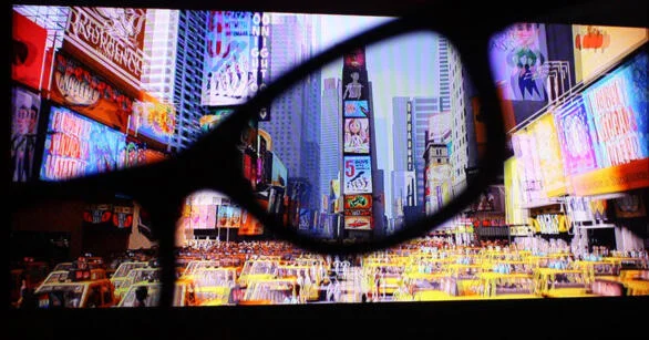 Blind person watching movie with assistive technology