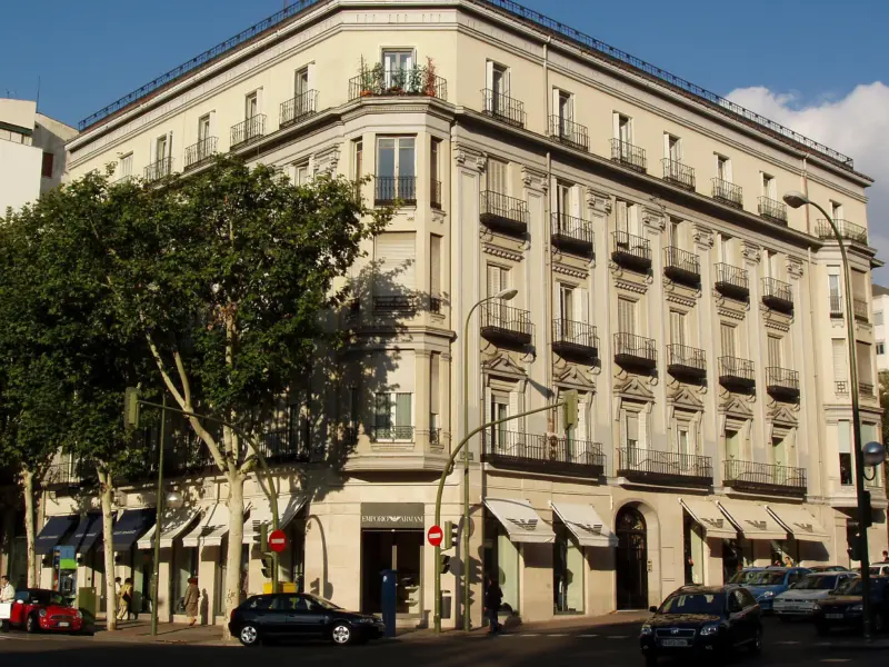 Madrid cityscape at sunset with expensive buildings