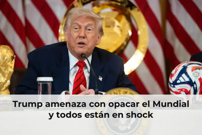 Donald Trump con expresión seria y fondo de fútbol
