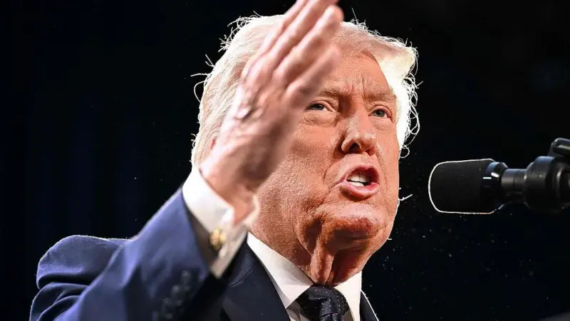 Donald Trump y bandera de Irán en fondo tenso